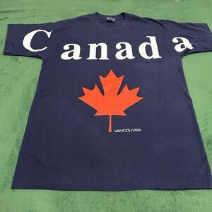 Vintage 90s Vancouver Canada Blue Mens T-Shirt Size Large L Maple Leaf